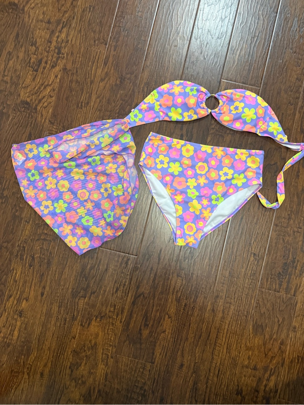Pink Lily Purple Multi Floral Women’s Bikini Set with Cover-Up